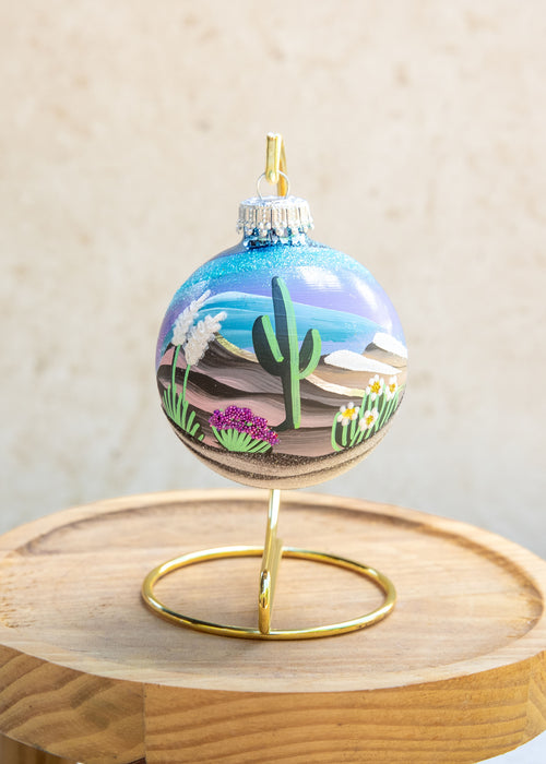 Snow Capped Mountains Hand Painted glass ornament by Brenda, classic version