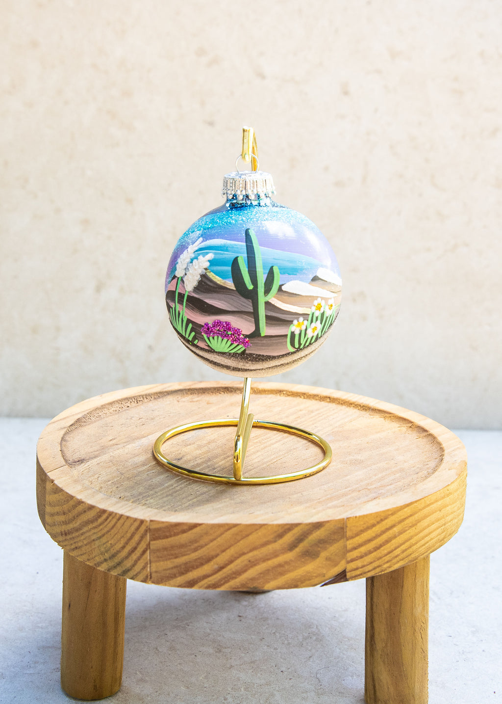 Snow Capped Mountains Hand Painted glass ornament by Brenda