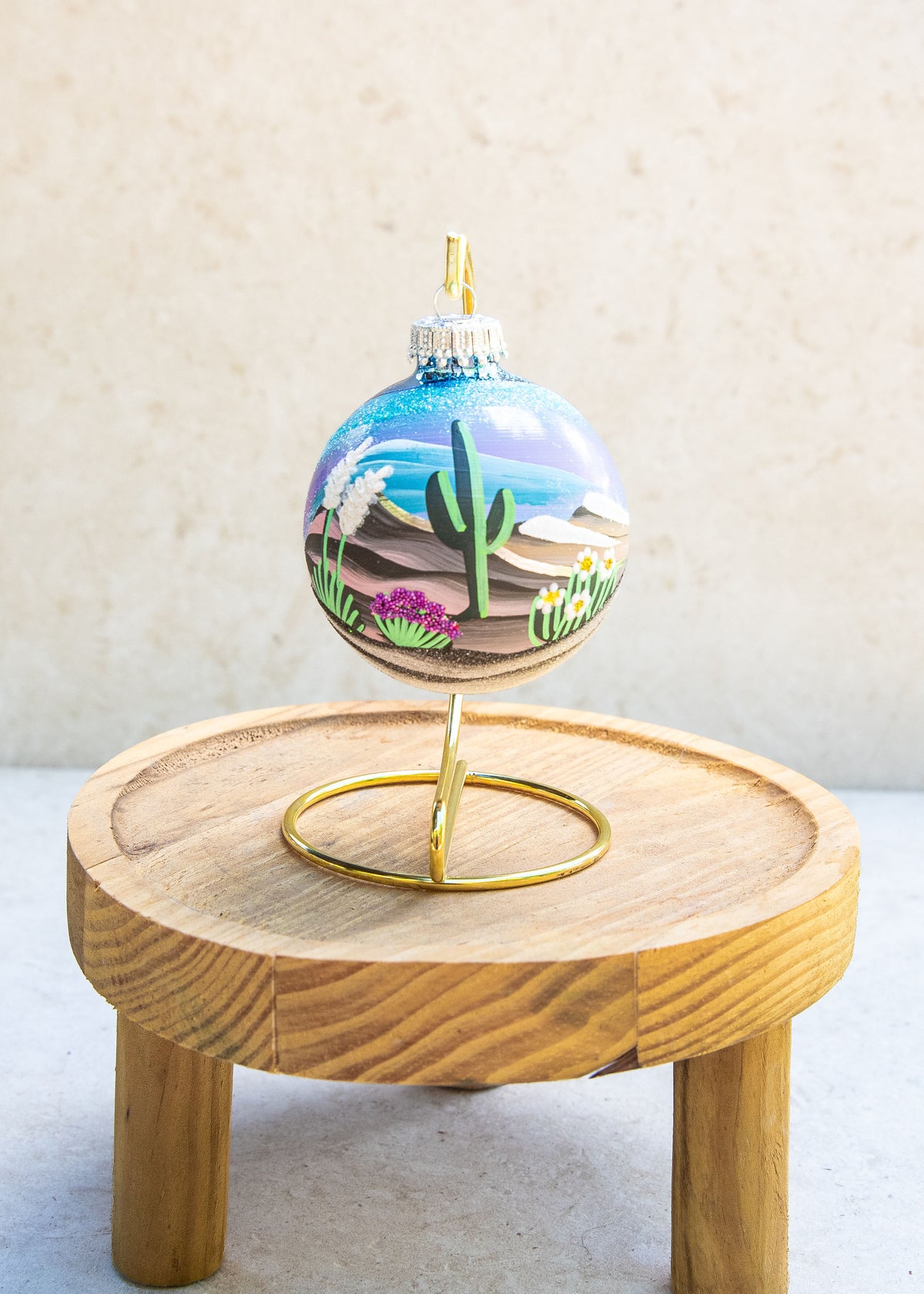 Snow Capped Mountains Hand Painted glass ornament by Brenda