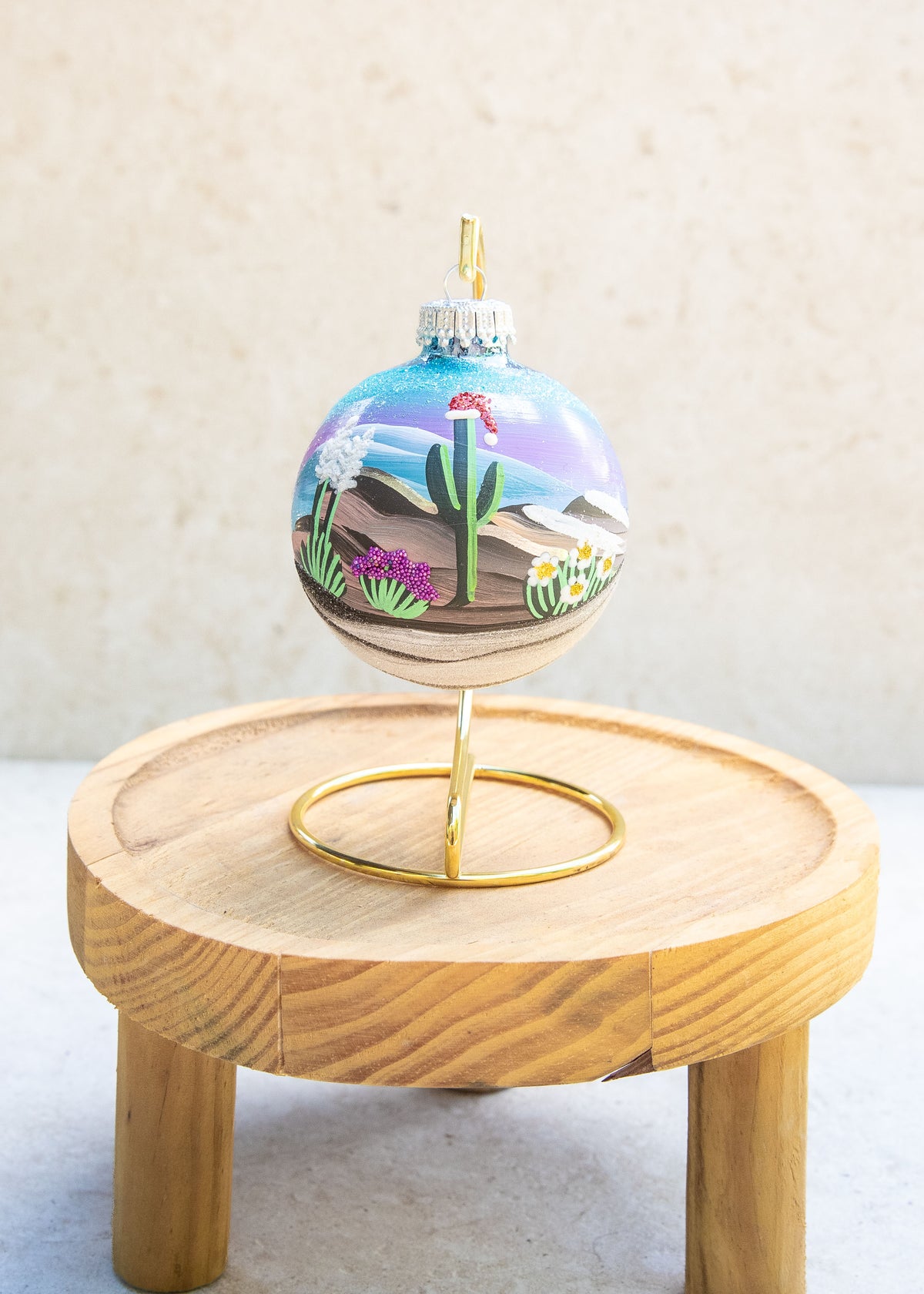 Snow Capped Mountains Hand Painted glass ornament by Brenda