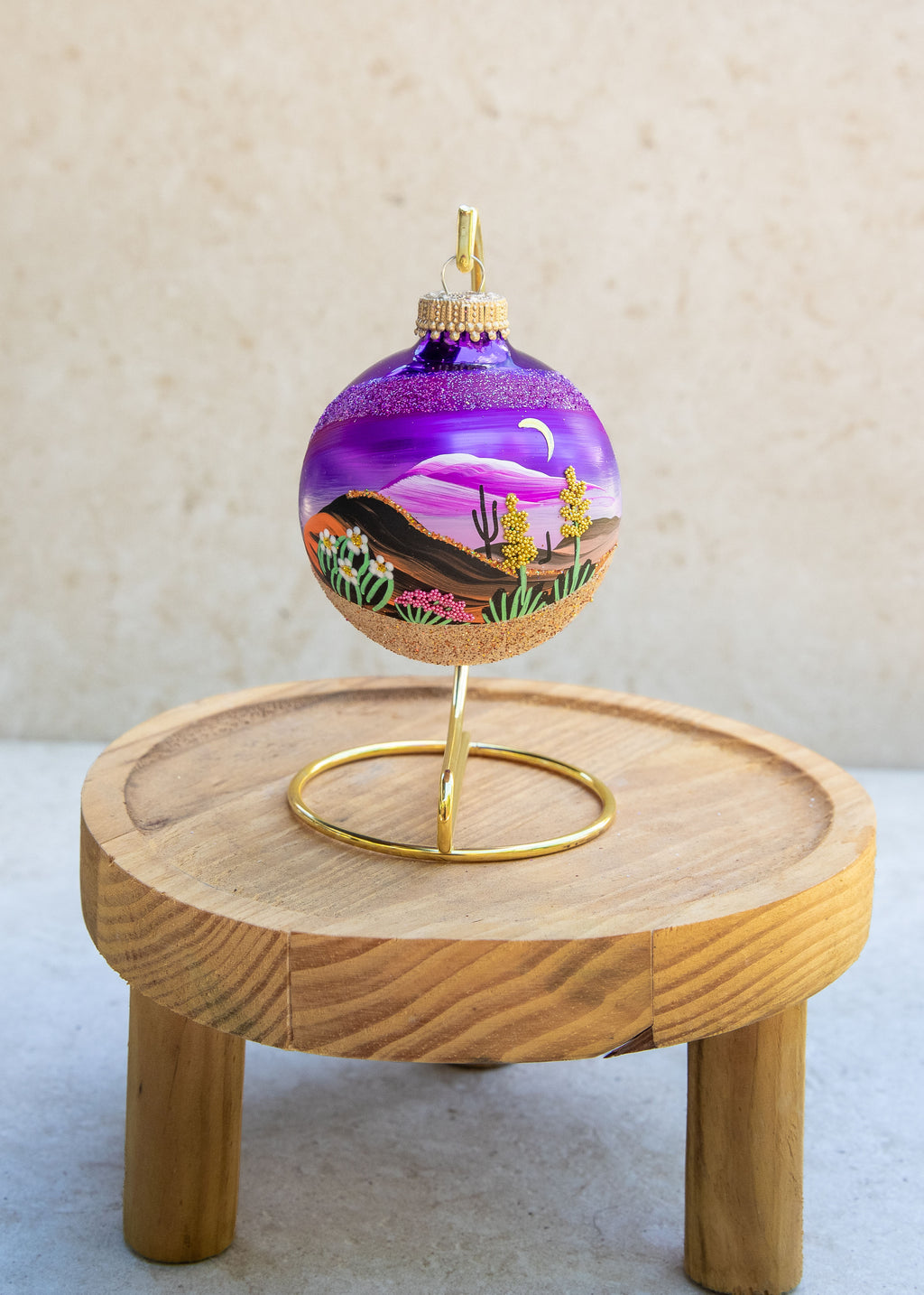 Arizona Moonlit Agave Hand Painted glass ornament by Brenda