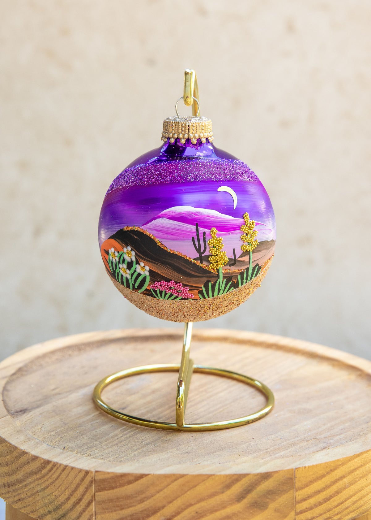 Arizona Moonlit Agave Hand Painted glass ornament by Brenda
