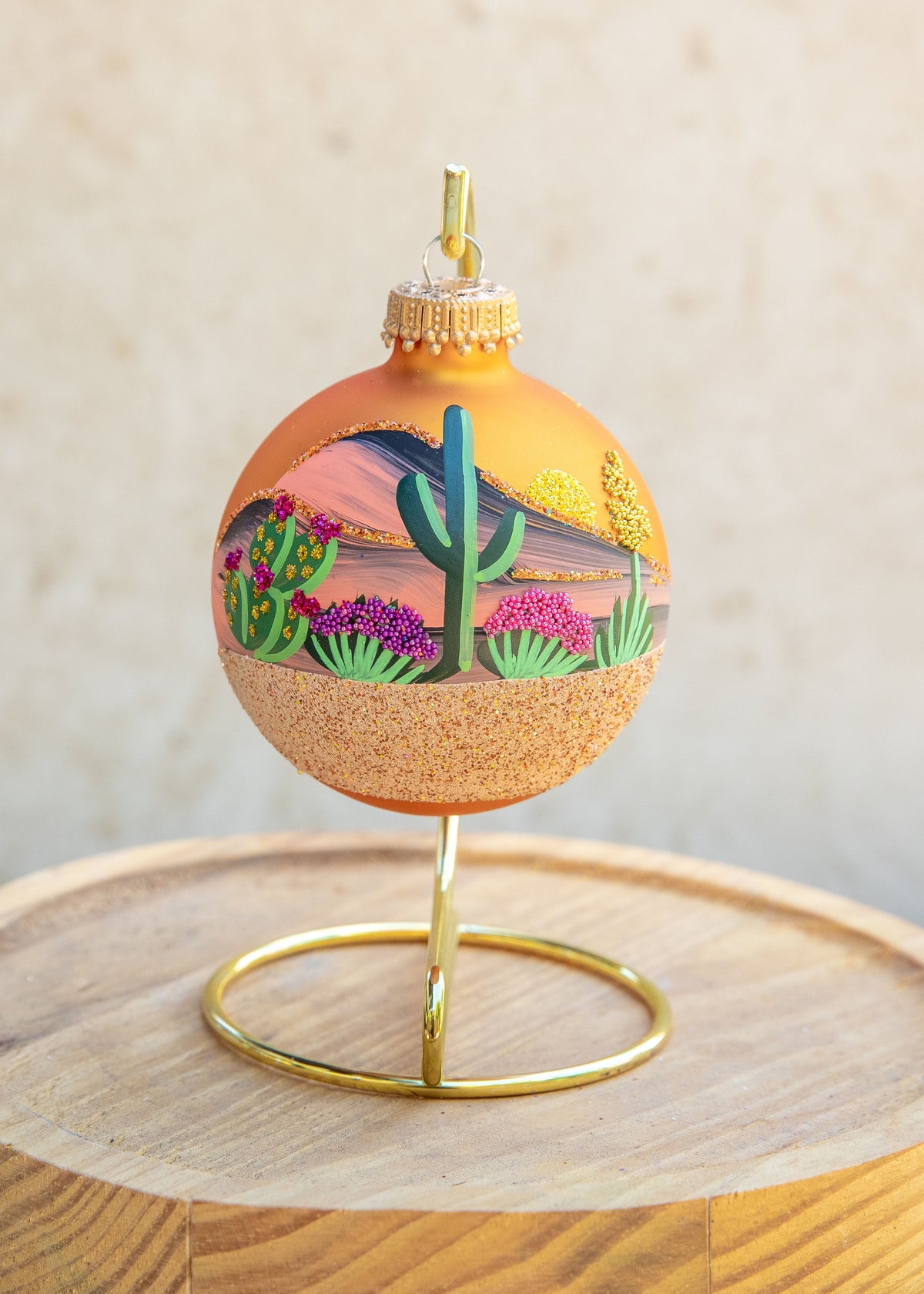 Arizona Desert Hand Painted glass ornament by Brenda