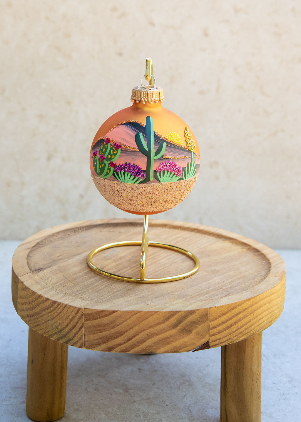 Arizona Desert Hand Painted glass ornament by Brenda