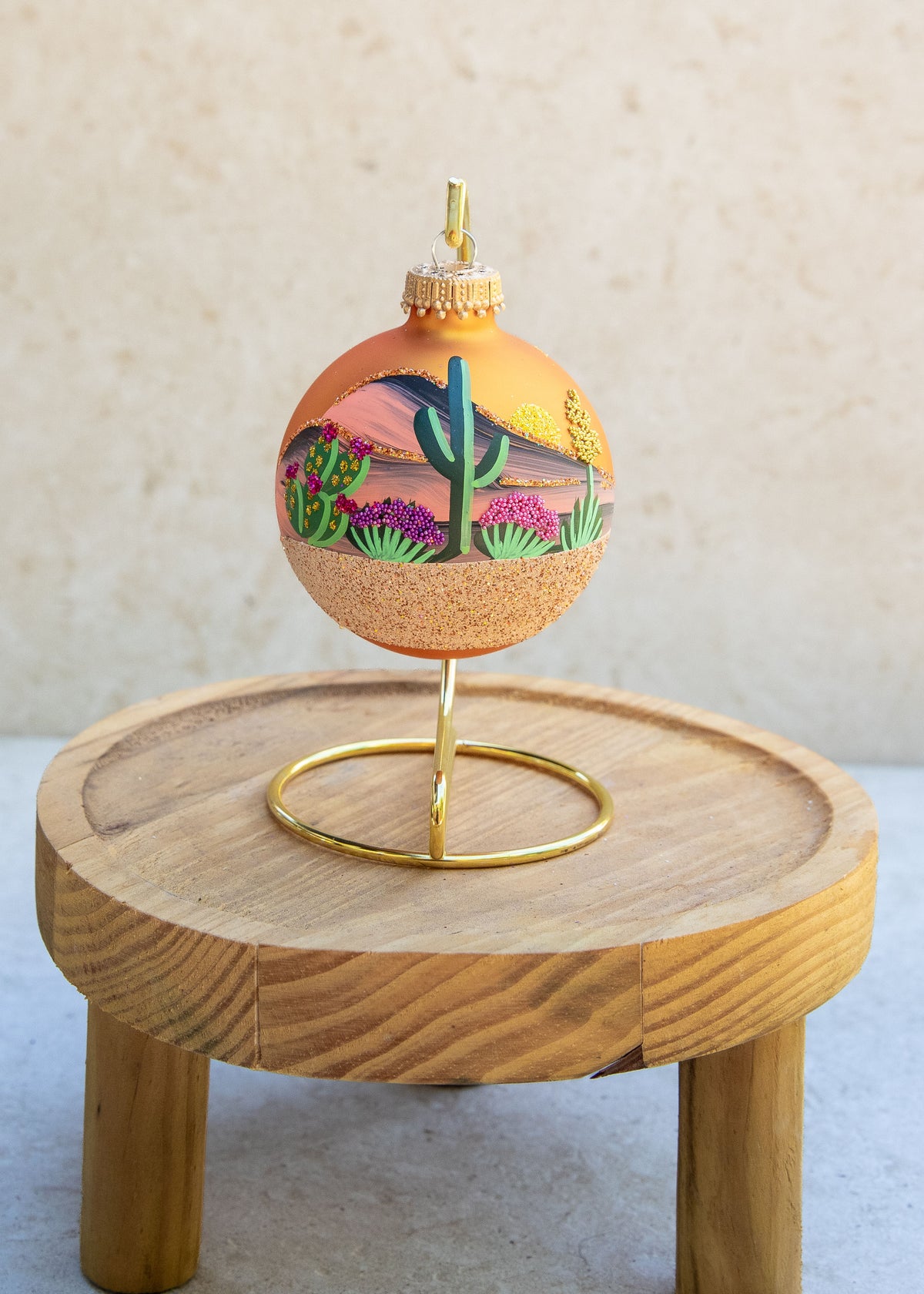 Arizona Desert Hand Painted glass ornament by Brenda