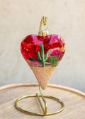 Limited Edition Desert Heart Hand Painted ornament on red sparkle glass by Brenda