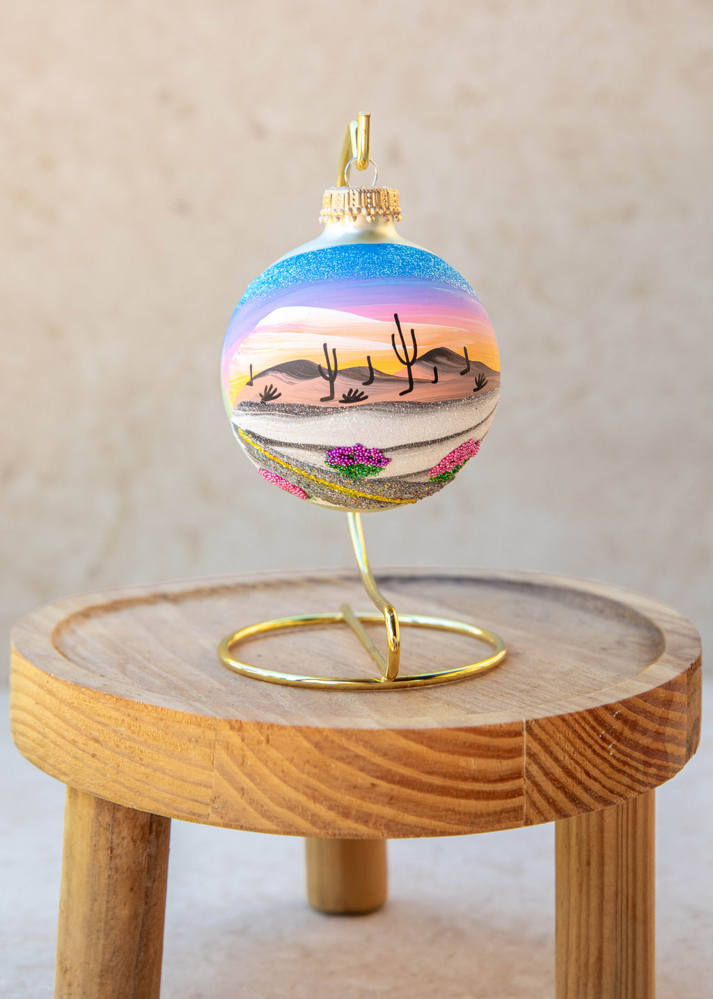 Sunset Desert Highway Hand Painted glass ornament by Brenda
