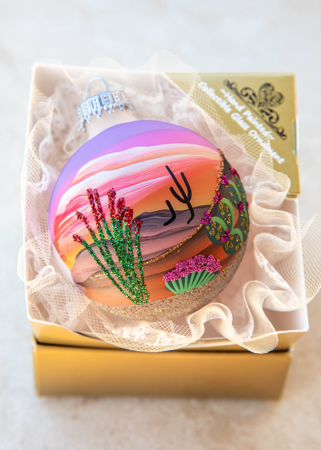 Arizona in Bloom Hand Painted glass ornament by Brenda