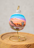 Route 66 at Sunset Hand Painted glass ornament by Brenda