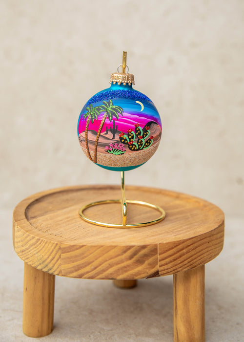 Moonlight Palms Hand Painted glass ornament by Brenda