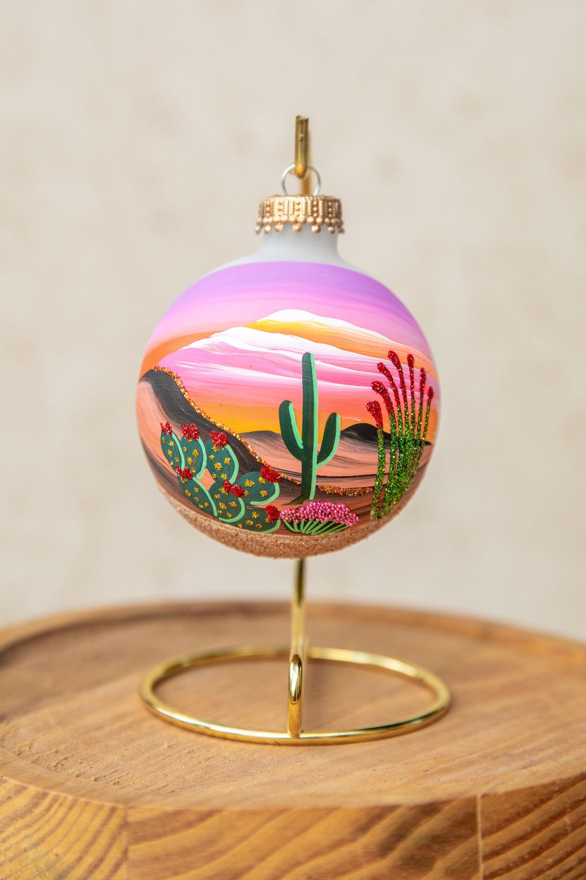 Arizona in Bloom Hand Painted glass ornament by Brenda