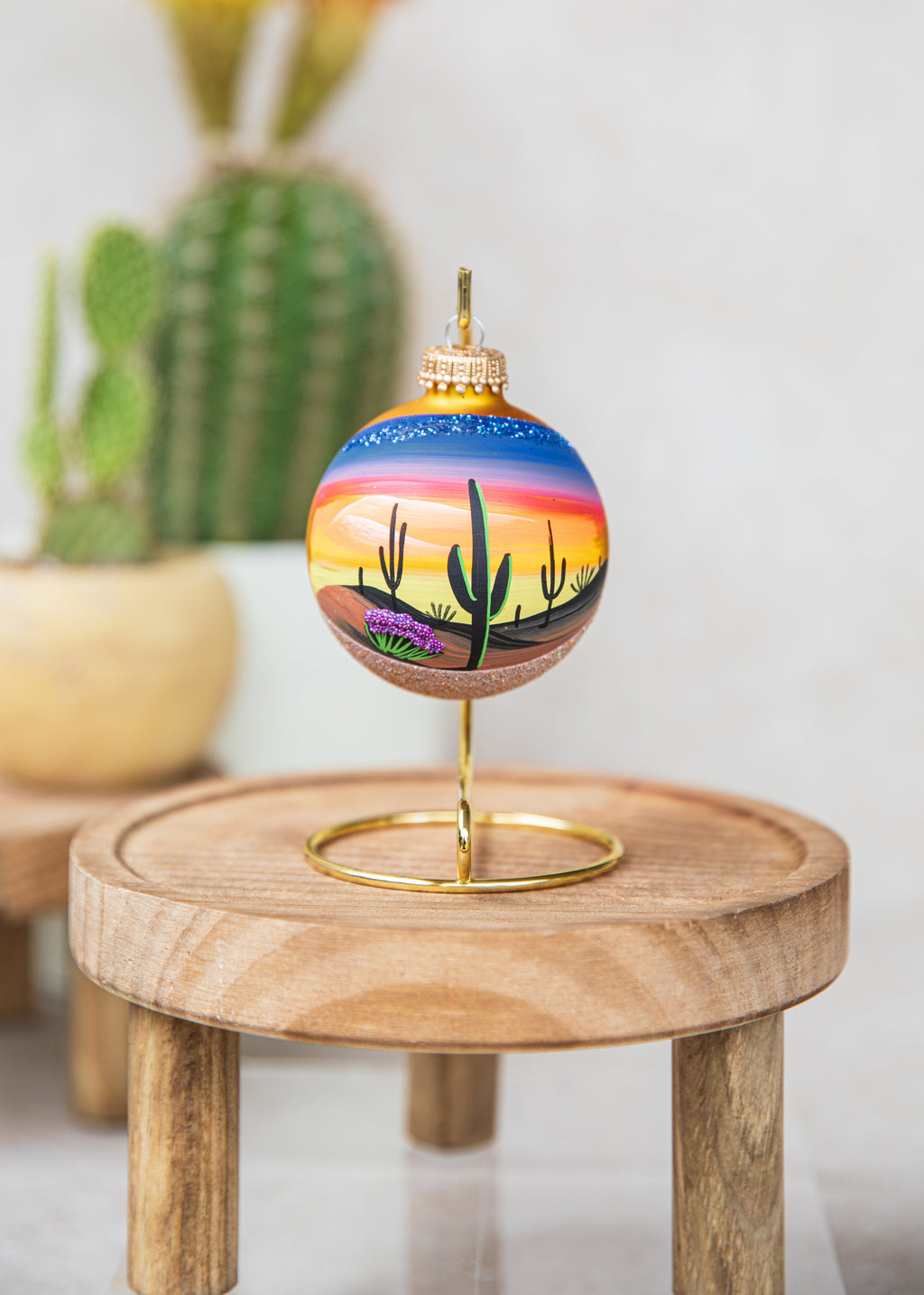 Sonoran Desert Hand Painted glass ornament by Brenda