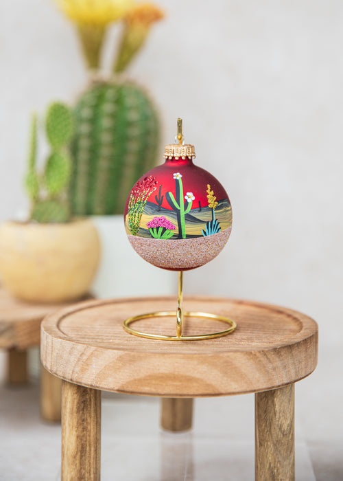Saguaro in Bloom Hand Painted glass ornament by Brenda