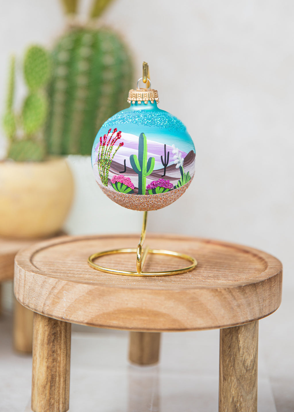 Desert in Bloom Hand Painted glass ornament by Brenda