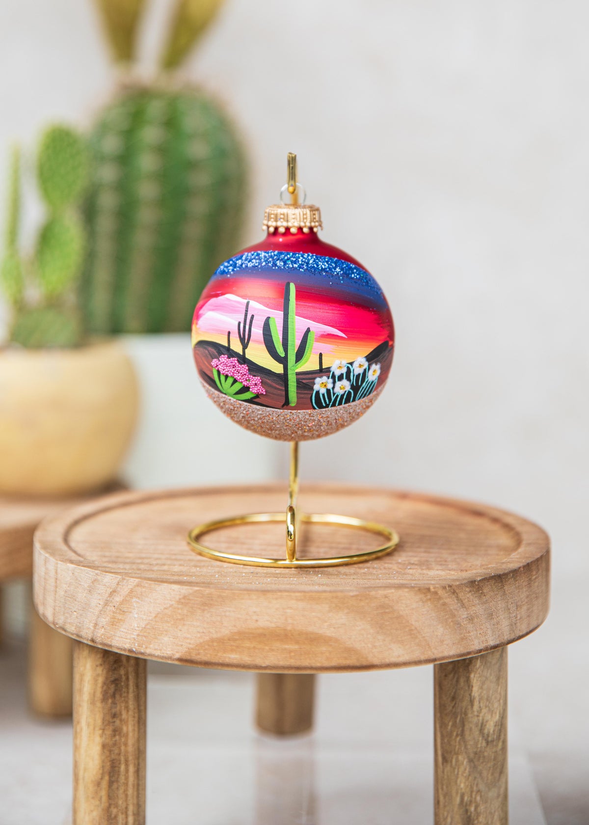 Arizona Sunset Hand Painted glass ornament by Brenda