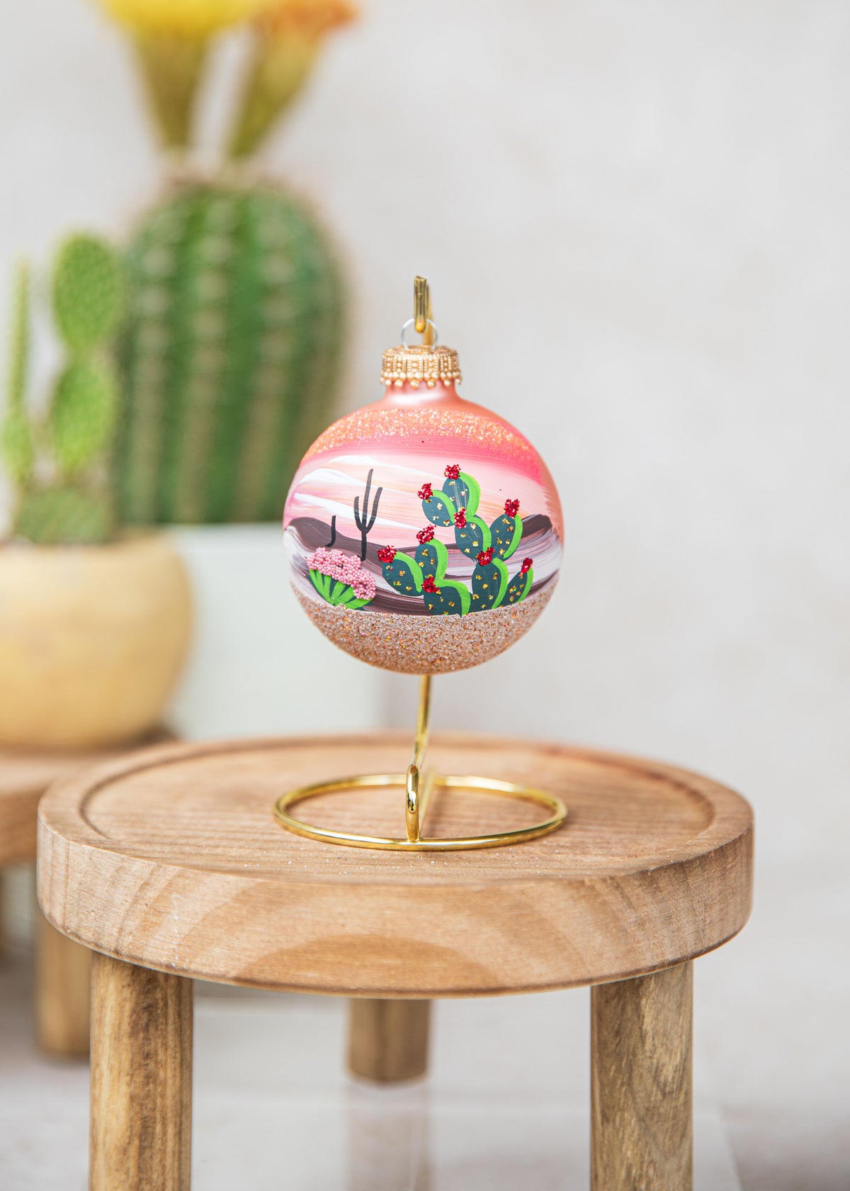 Prickly Pear Cactus Hand Painted glass ornament by Brenda