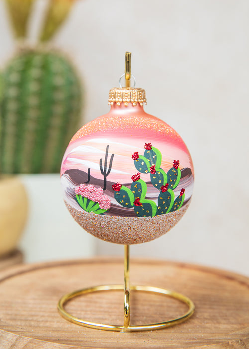 Prickly Pear Cactus Hand Painted glass ornament by Brenda