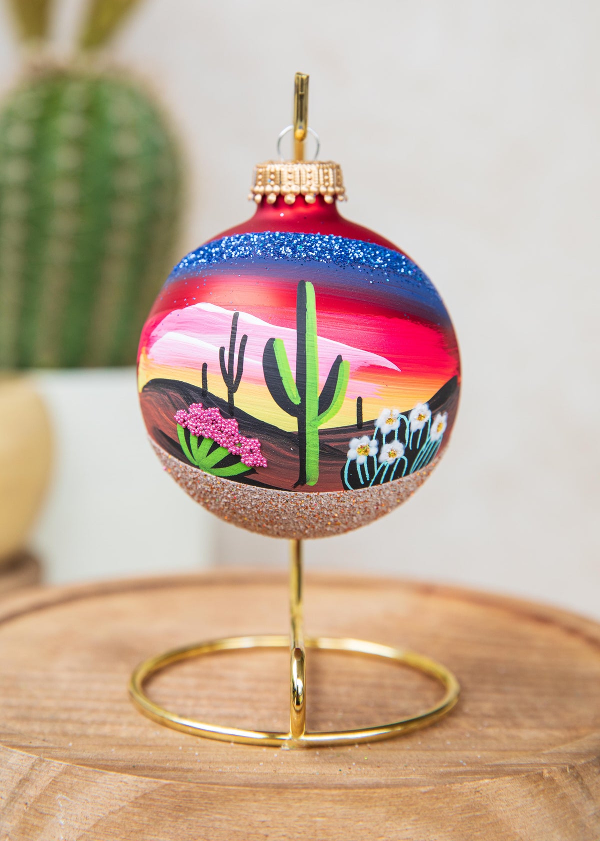 Arizona Sunset Hand Painted glass ornament by Brenda
