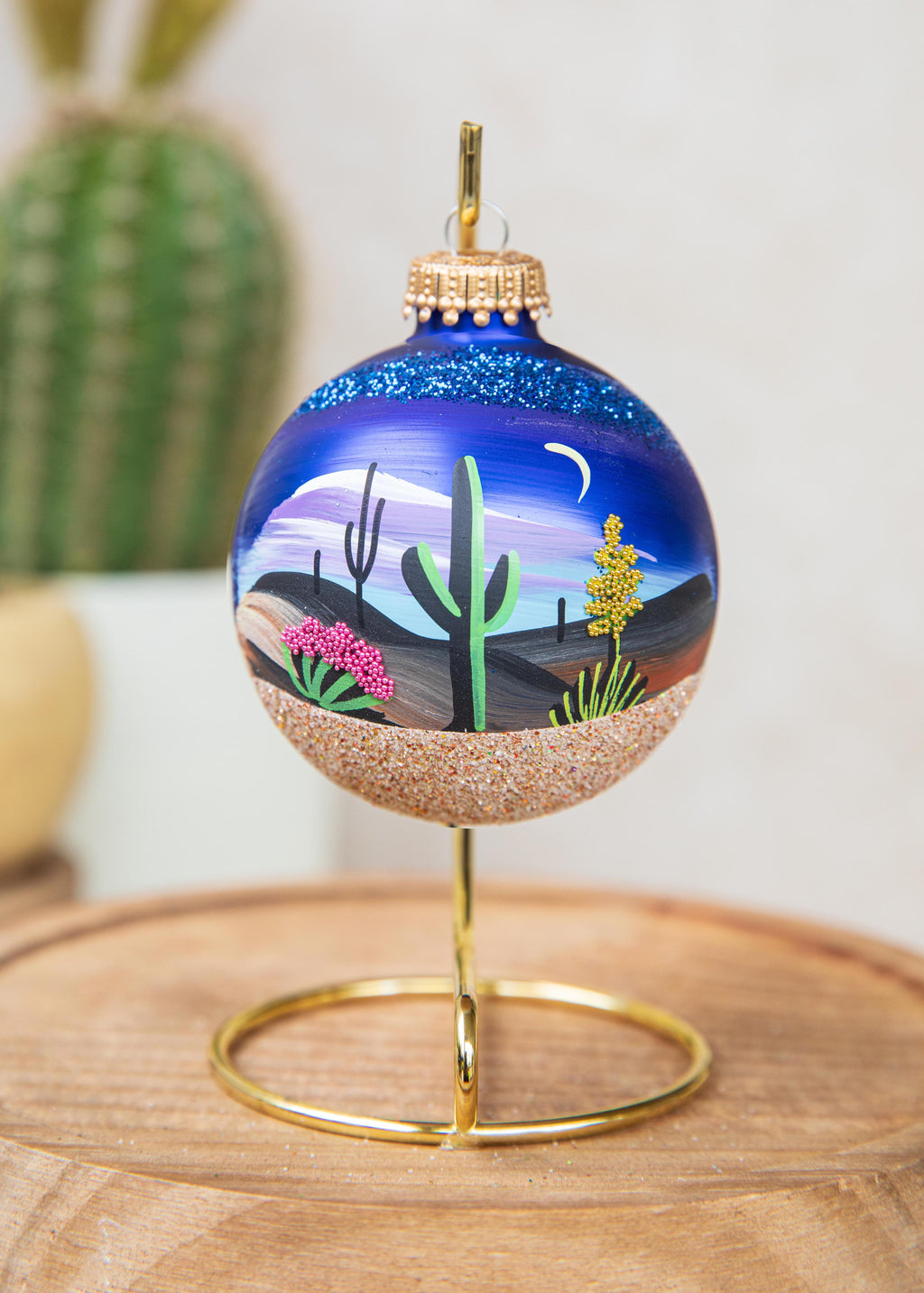 Arizona Moonlight Hand Painted glass ornament by Brenda