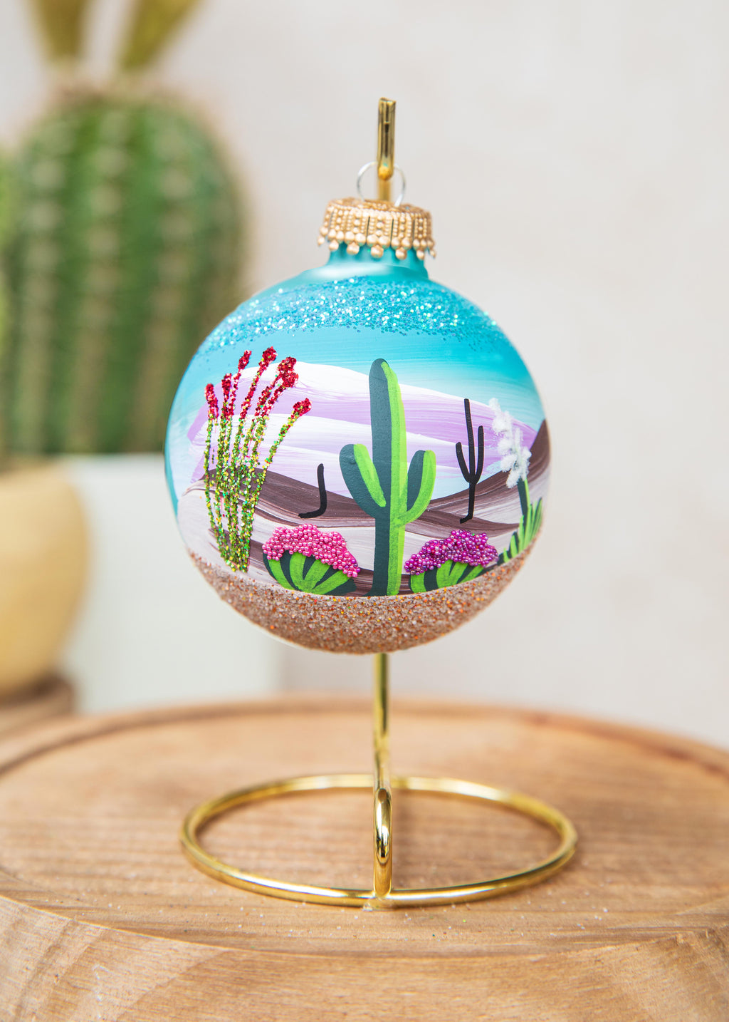 Desert in Bloom Hand Painted glass ornament by Brenda