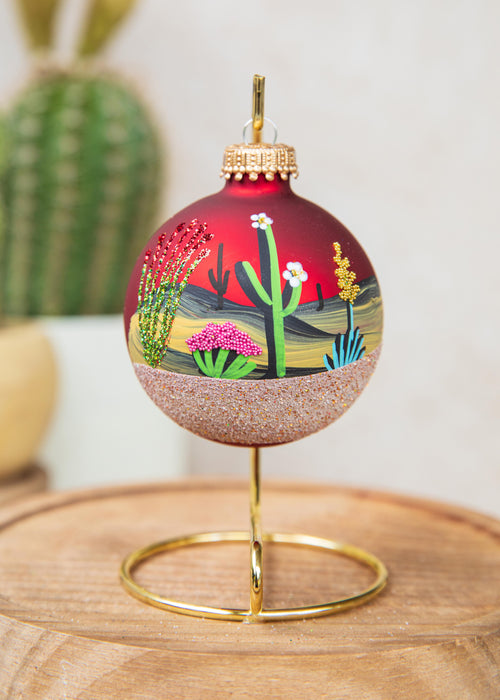Saguaro in Bloom Hand Painted glass ornament by Brenda