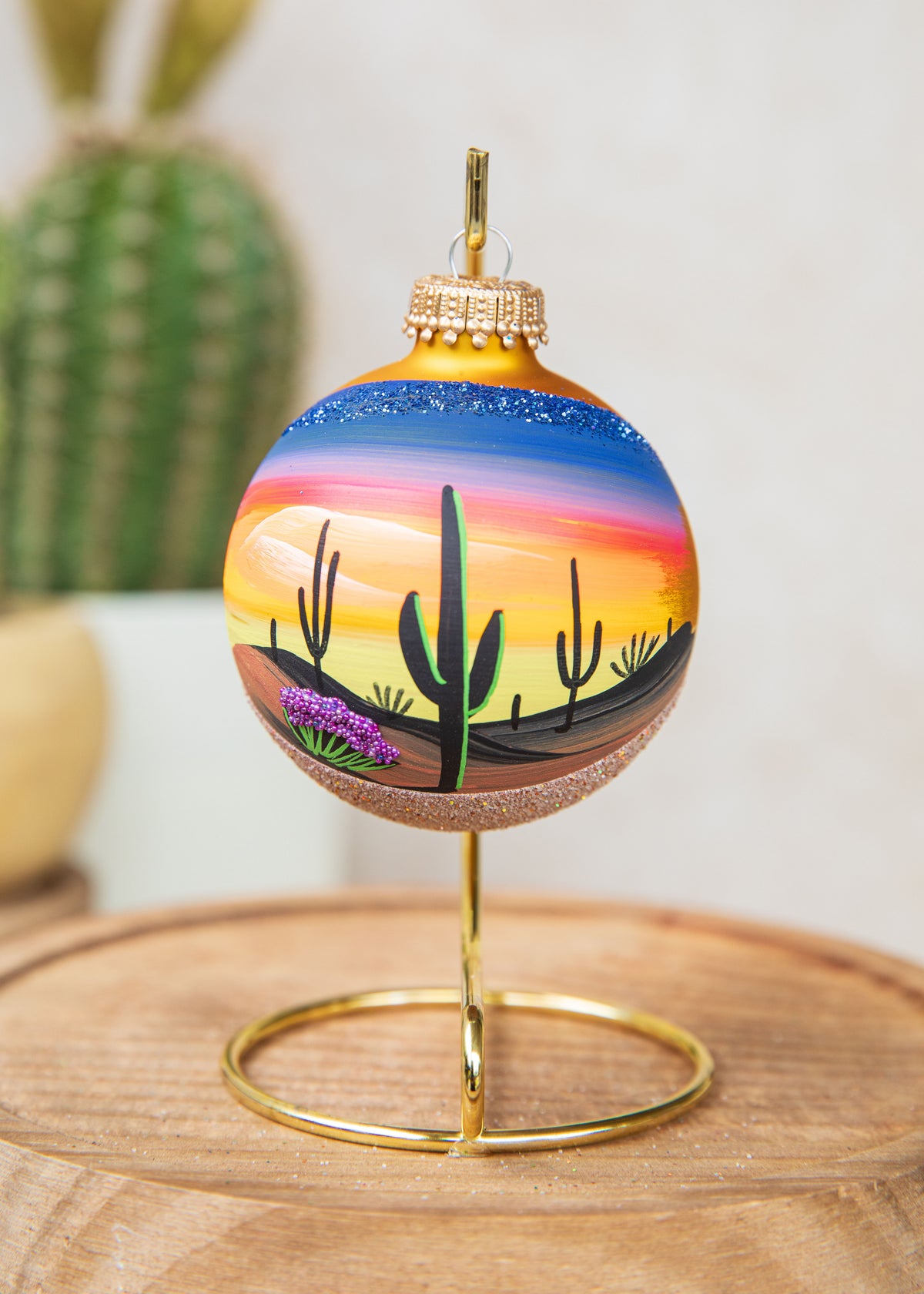 Sonoran Desert Hand Painted glass ornament by Brenda