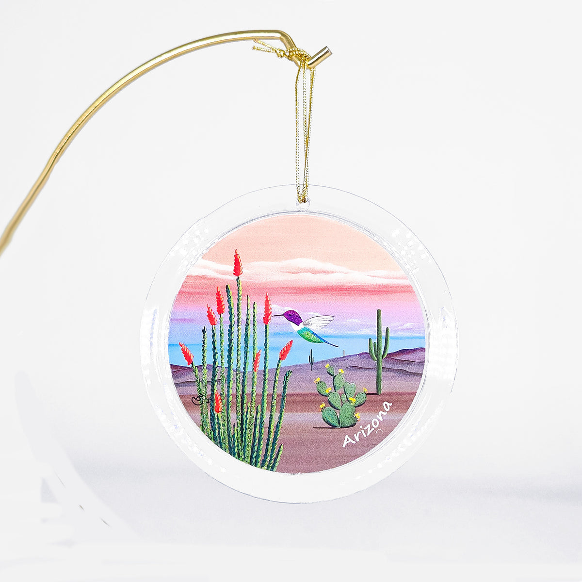 Hummingbird clear acrylic art ornament by Brenda
