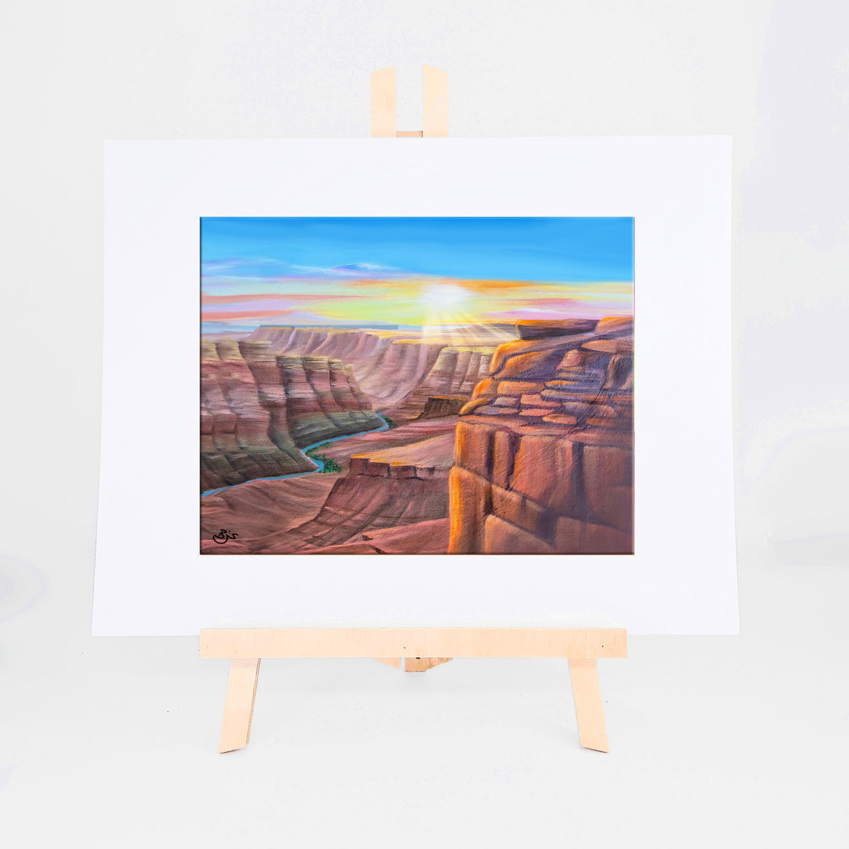 Grand Canyon, Brenda's painting of red and purple canyon walls with the Colorado River winding below, shown as a matted 8x10 art print