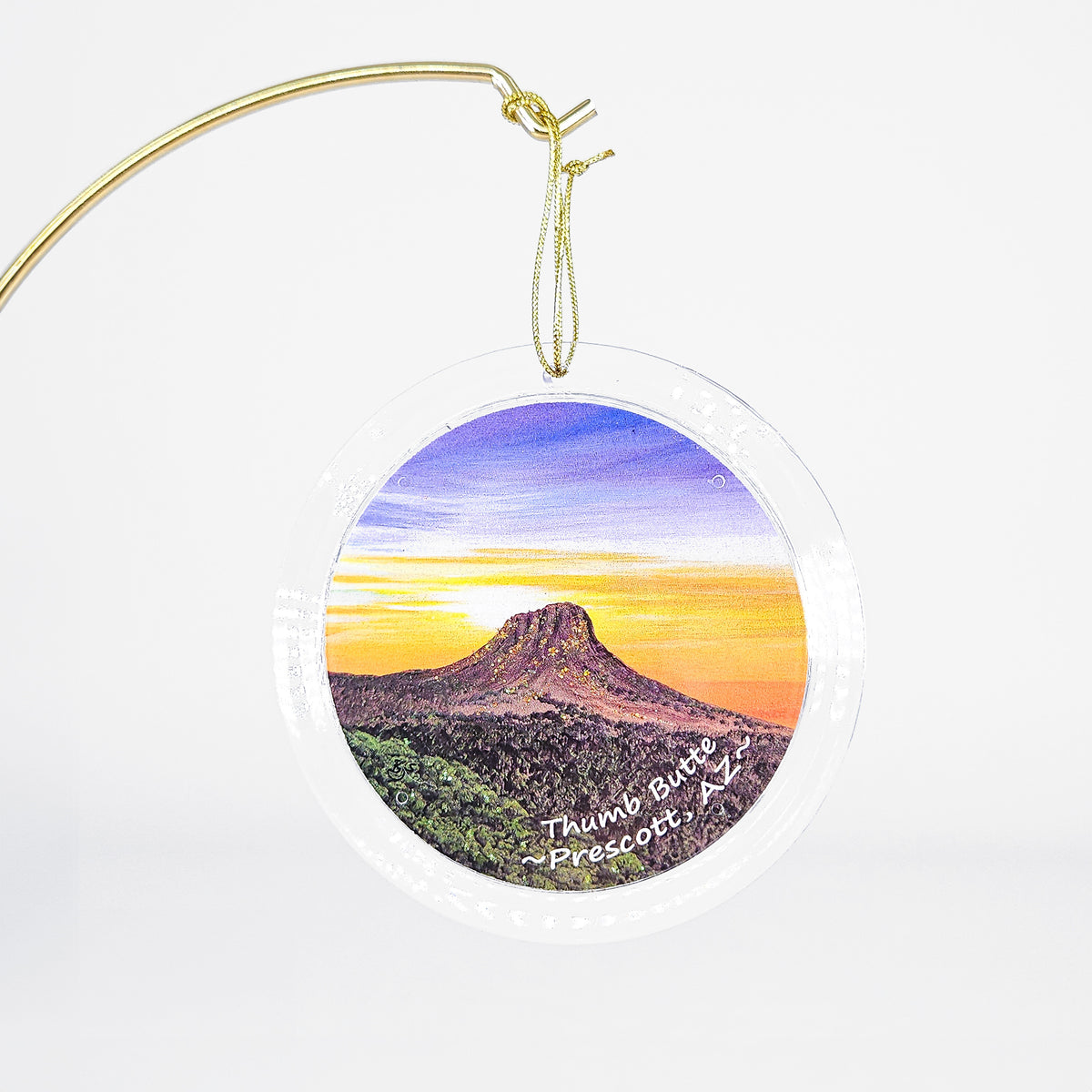 Prescott Thumb Butte clear acrylic art ornament by Brenda